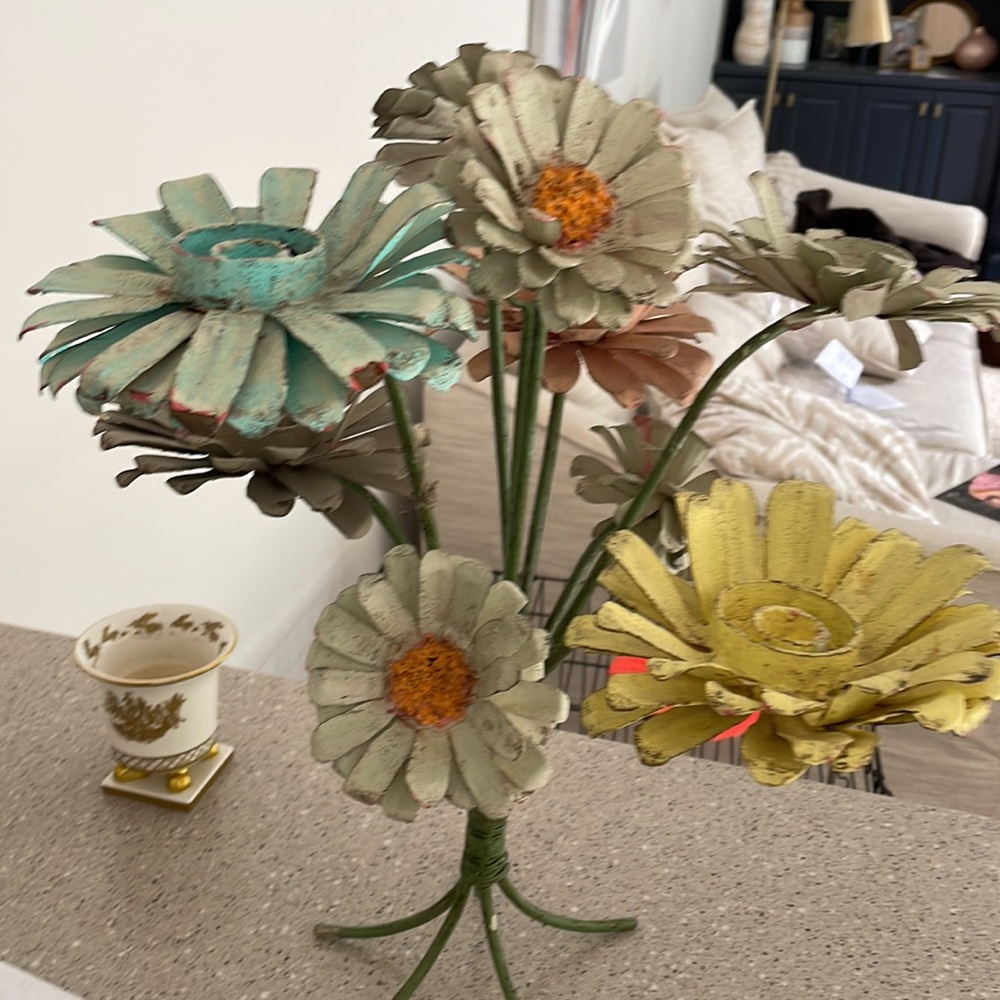 Anthropologie Distressed Iron Floral Candelabra centerpiece
